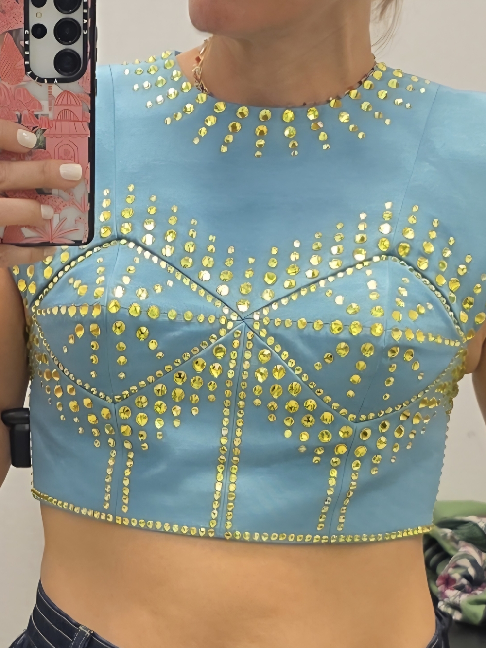 Gucci Turquoise Studded Crop Top - Picture 5 of 7